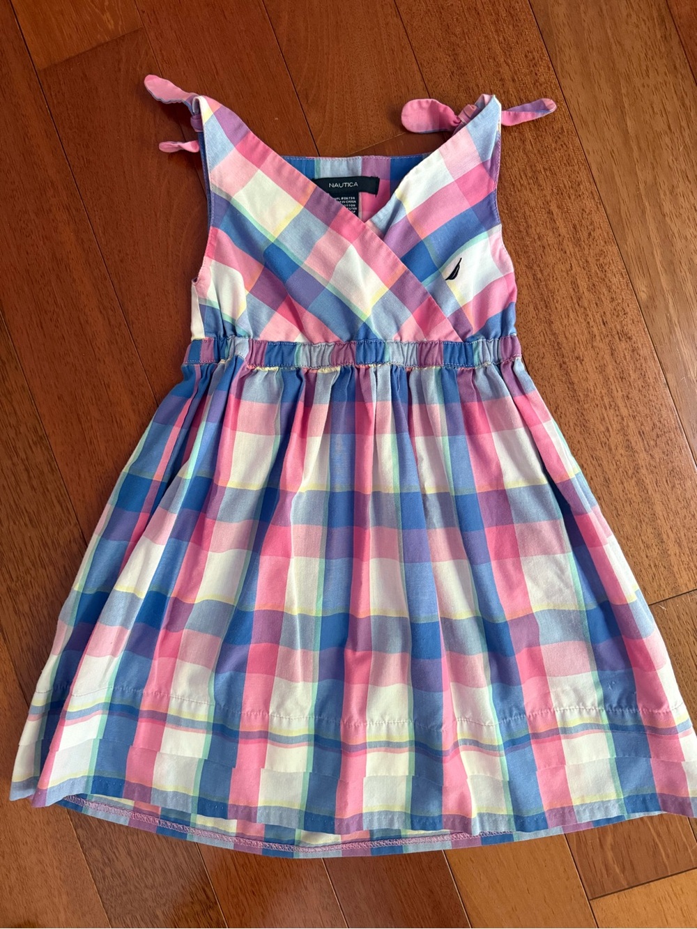 Nautica Girls Pink, Blue & White Plaid Tie-Shoulder Sundress